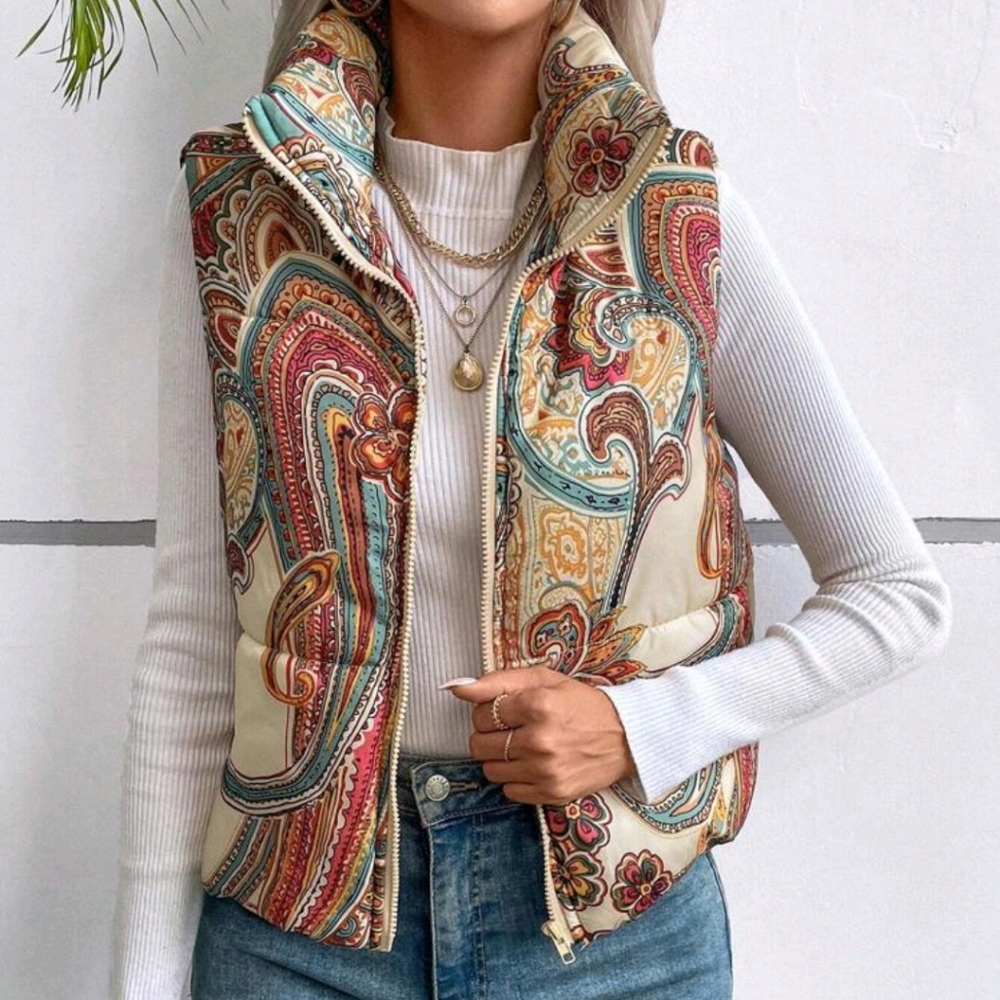 Colorful Paisley Puffer Vest